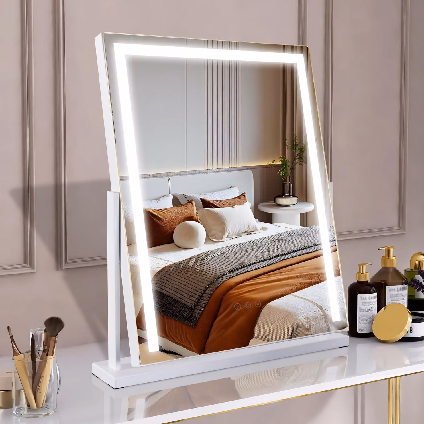Specchio da trucco a LED, 52 cm, con interruttore touch, 3 modalità di illuminazione, dimmerabile, girevole a 360°