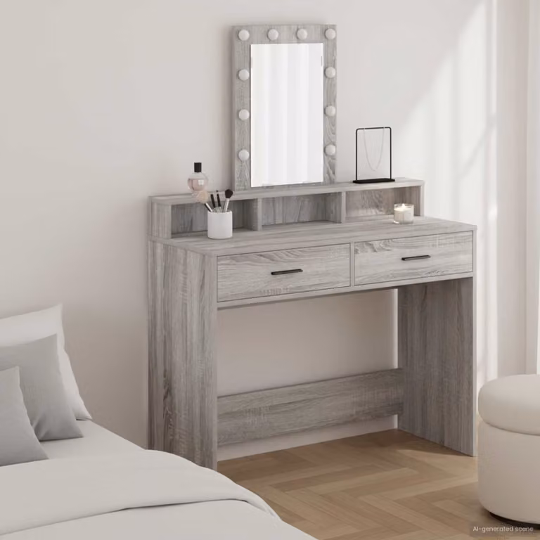 vidaXL Tavolo da Trucco Moderno Grigio in MDF L/P/H: 100 x 41 x 140 cm