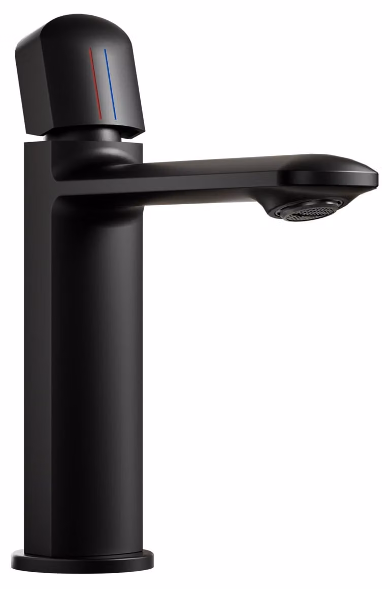 Miscelatore monocomando per lavabo, in ottone, colore nero, a risparmio idrico