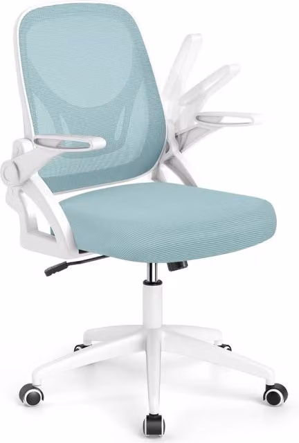 Sedia da ufficio ergonomica Design Mania blu e bianca con braccioli e seduta in tessuto girevole a 360 gradi – 1