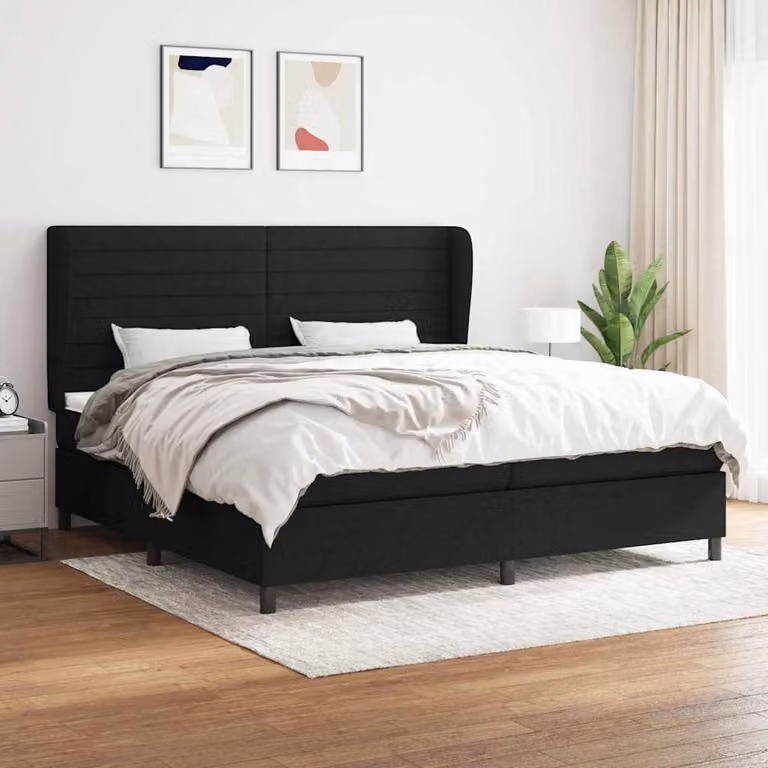 vidaXL Giroletto a Molle con Materasso Nero in Tessuto L/P: 200 x 200 cm