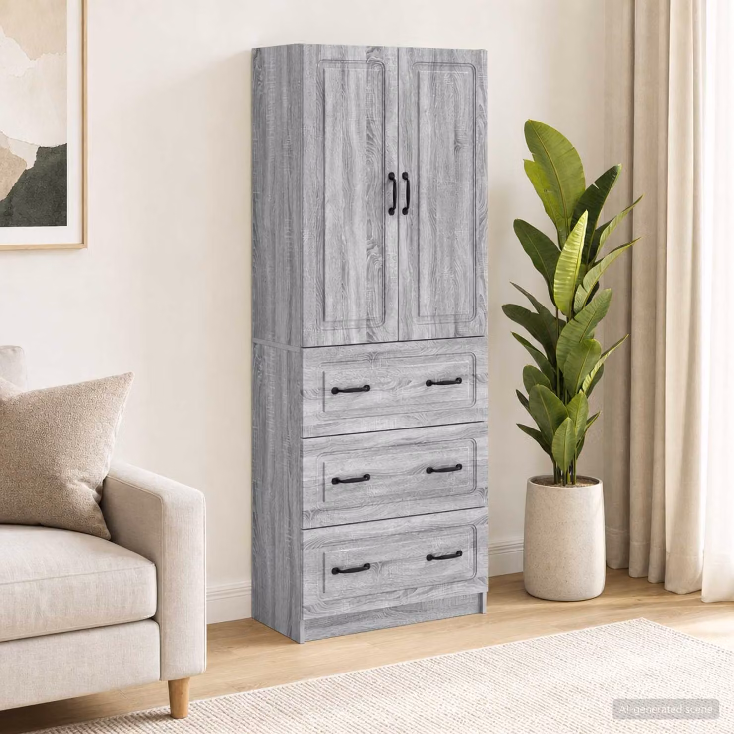 Set di 2 armadi vidaXL grigio con ante scorrevoli e cassetti in legno ingegnerizzato, L: 66 cm, P: 34,5 cm, H: 87 cm