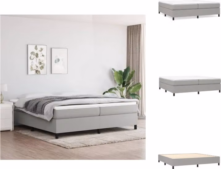 vidaXL Letto a molle con materasso grigio chiaro 200x200 cm in tessuto - Letti & strutture letto