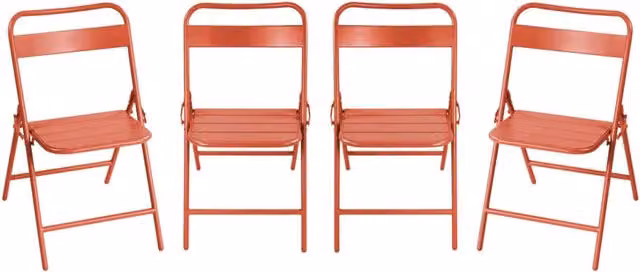 Set 4 sedie da giardino bistrot pieghevoli in acciaio, terracotta