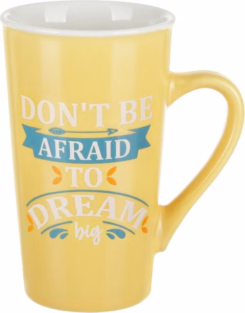 Tazza alta KASANOVA in porcellana giallo opaco con scritta, 520 ml
