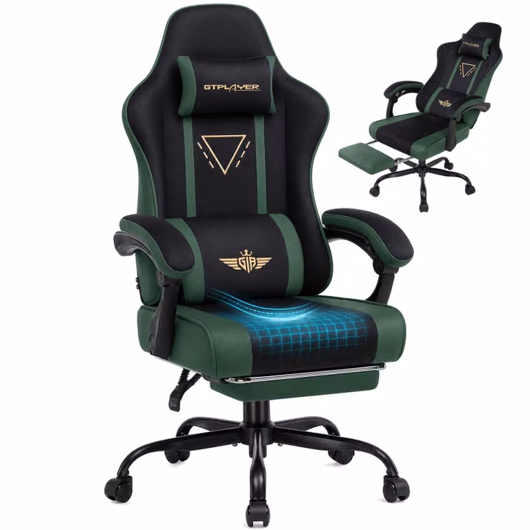 Sedia da gaming GTPLAYER, ergonomica, con rivestimento in tessuto, cuscino imbottito, braccioli regolabili e poggiapiedi, capacità di carico fino a 150 kg, colore grigio