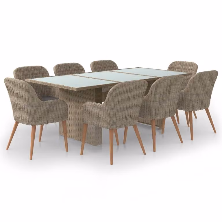 Set da Pranzo da Giardino 9 pz in Polyrattan Marrone