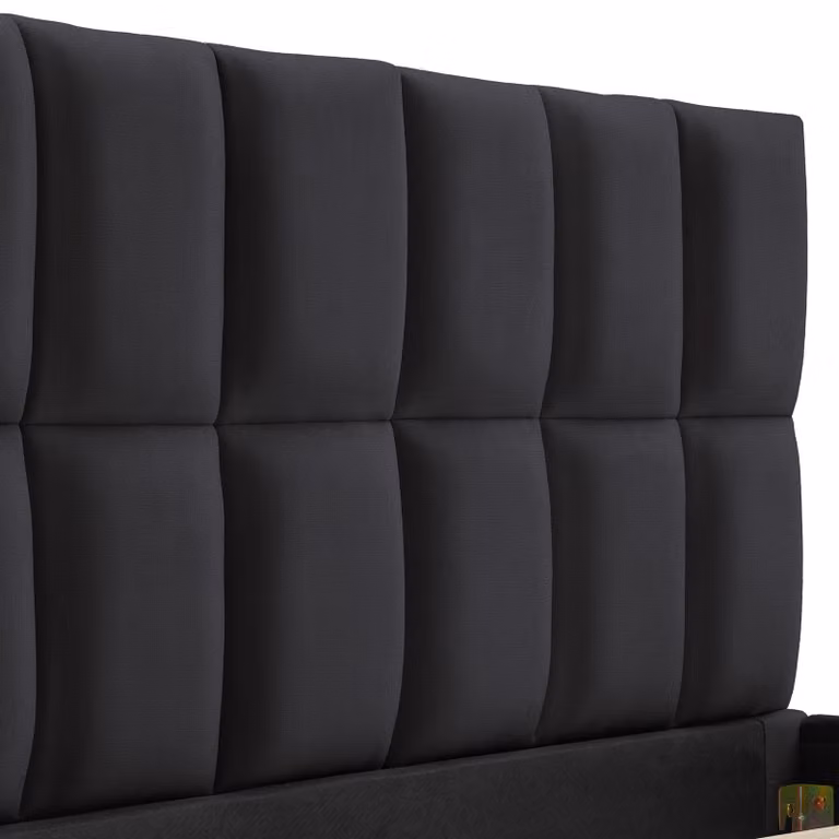 Letto imbottito Shirley tectake con rete a doghe in effetto velluto nero L/P/H: 220 x 120 x 93 cm