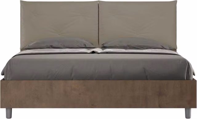 Letto Matrimoniale 160x190 cm Senza Rete Struttura Noce con Cuscini in Similpelle Egos Appia Cappuccino