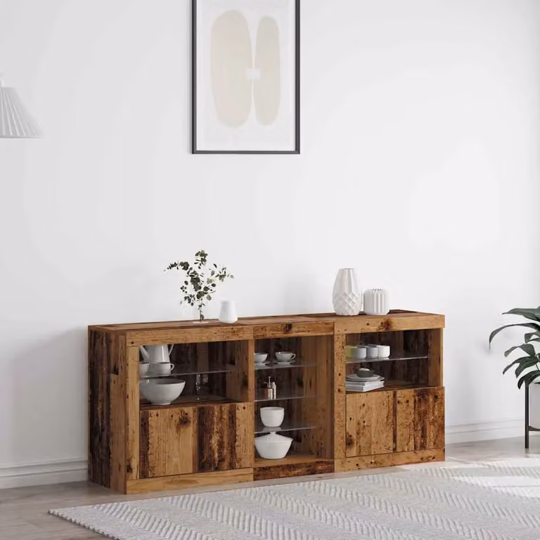Madia moderna vidaXL in legno vecchio marrone con illuminazione LED integrata L: 162 cm, P: 37 cm, H: 67 cm