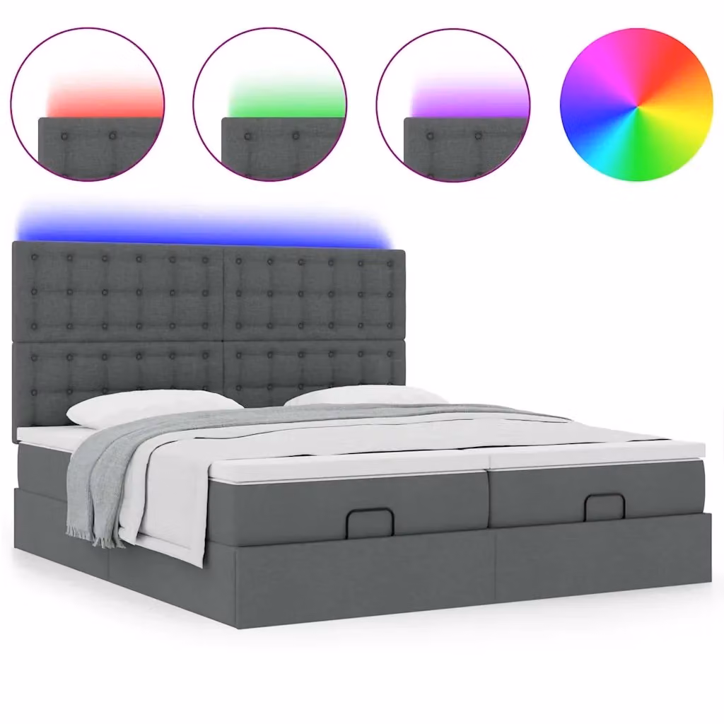 Letto con contenitore a sollevamento e base con illuminazione sottostante vidaXL, L/P: 200 x 200 cm, Grigio e Bianco – 2
