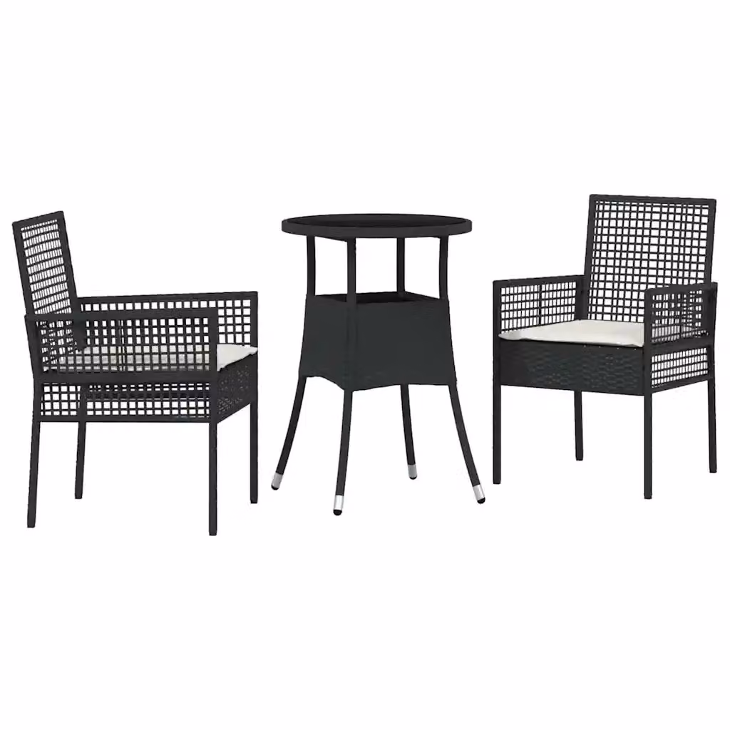 Set da pranzo per giardino e terrazzo vidaXL in polyrattan nero e beige con piano in vetro – 2