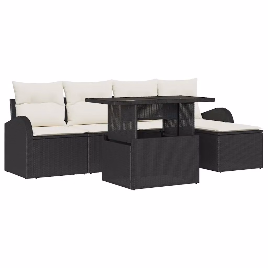 Set Divano da Giardino a L vidaXL in Polyrattan Nero con Cuscini e Tavolino da 6 Pezzi – 2