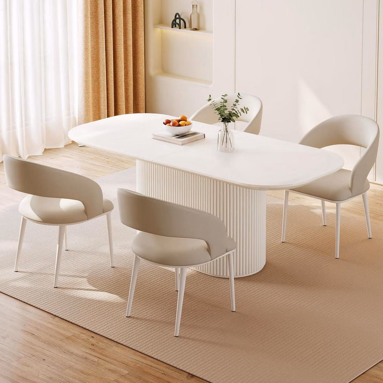 Tavolo da pranzo bianco con 4 sedie, 177,8 cm
