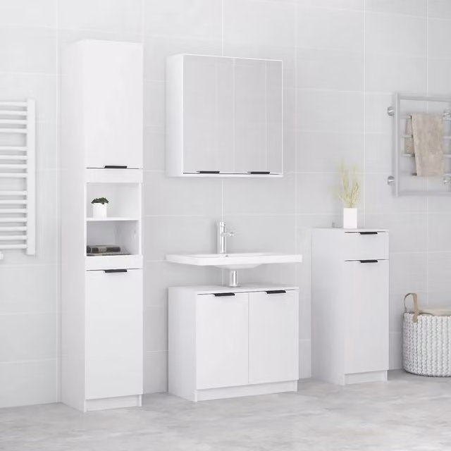 Set di Mobili da Bagno 4 pz Bianco in Legno Multistrato 3115884