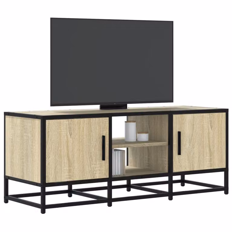 Mobile TV vidaXL in rovere e metallo con ruote, L 100 x P 35 x H 41 cm