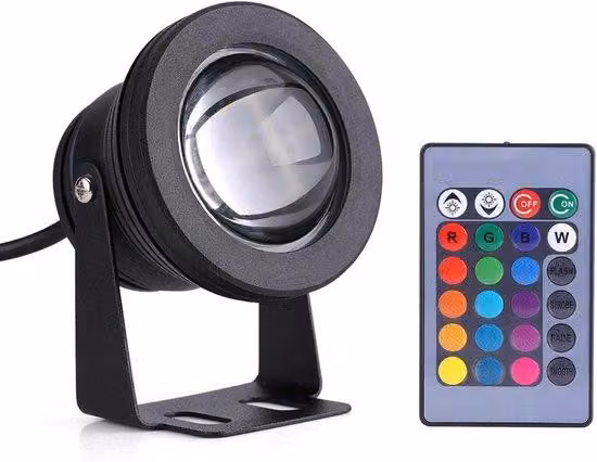 Faretto LED subacqueo con telecomando - Luce LED per imbarcazioni, barche e yacht, 10W, 12V, RGB, luce subacquea impermeabile, lampada per acquario