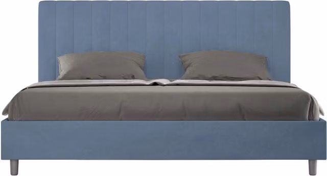 BS COM Letto matrimoniale king size senza rete imbottito 190x200 microfibra blu