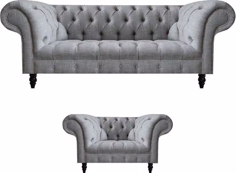 Sofagarnitur Sofa Dreisitzer Couch mit Sessel Grau Garnitur Luxuriöse Möbel
