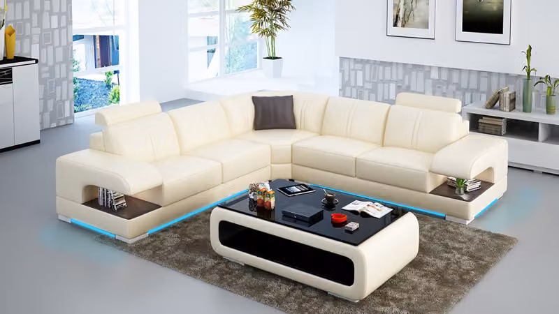 Ledersofa Couch Wohnlandschaft Ecksofa Eck Garnitur Design Ecksofa Sofa mit USB