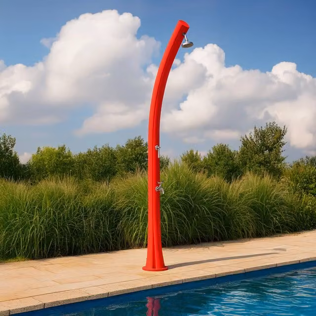 Colonna Doccia Ecologica Rossa in Polietilene HD con Serbatoio da 25 Litri e Lavapiedi per Giardino e Piscina STARMATRIX RIO RED