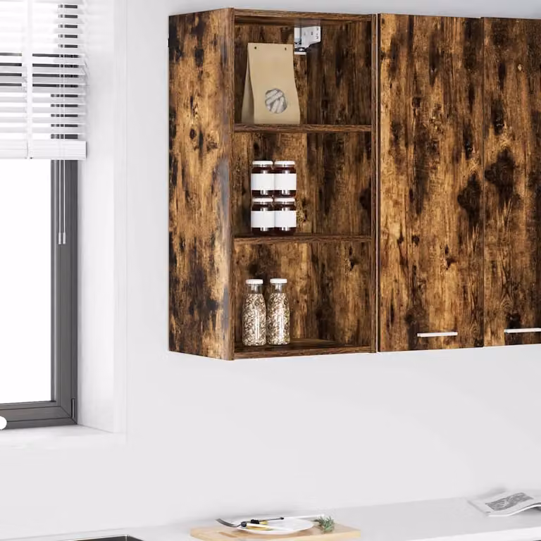 Armadio pensile da cucina vidaXL in rovere fumé marrone con ante a battente e ripiani interni L/P/H: 40 x 29,5 x 80 cm