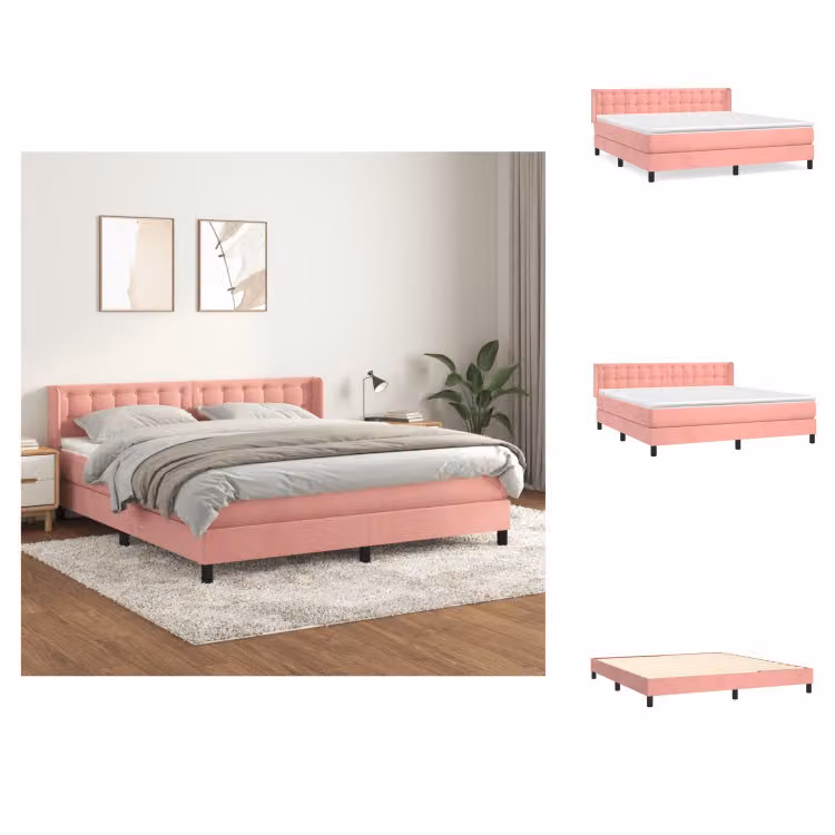 vidaXL Letto a molle con materasso rosa 160x200 cm in velluto - Letti & Reti