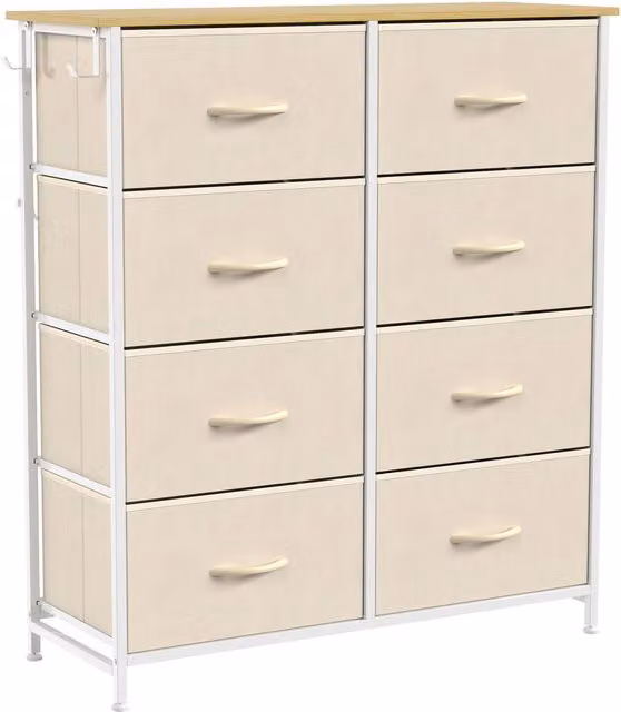 HOMCOM Cassettiera con 8 cassetti in tessuto e struttura in acciaio, beige   Aosom Italy