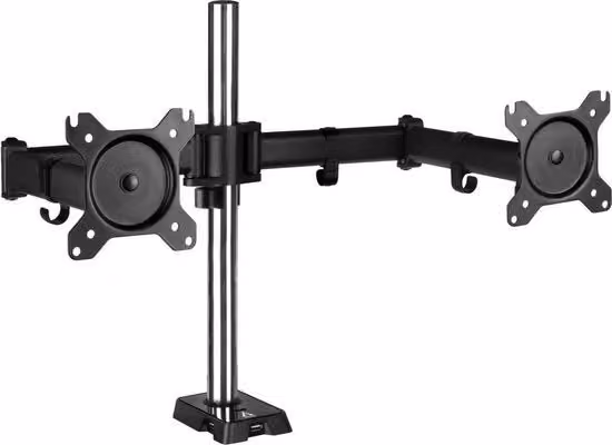Braccio per due monitori da 34"-35" Ultrawide - VESA 75x75/100x100 - fissaggio al bordo del tavolo - Hub USB 4 porte - Nero lucido