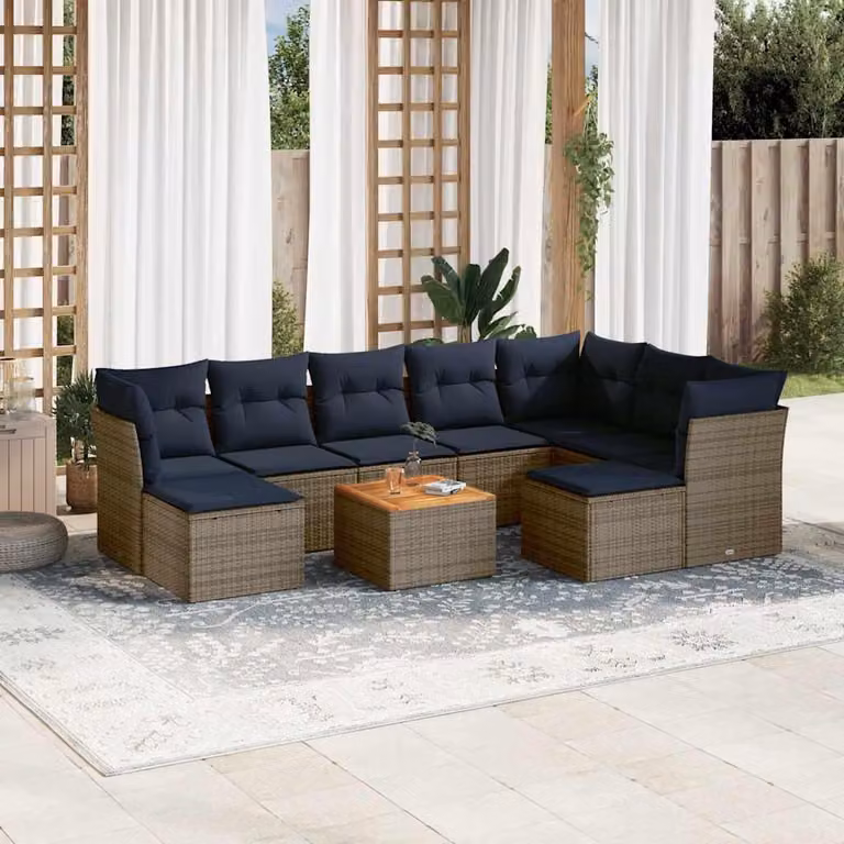 Maison Exclusive - Set divano da giardino 10 pezzi con cuscini, grigio, polyrattan
