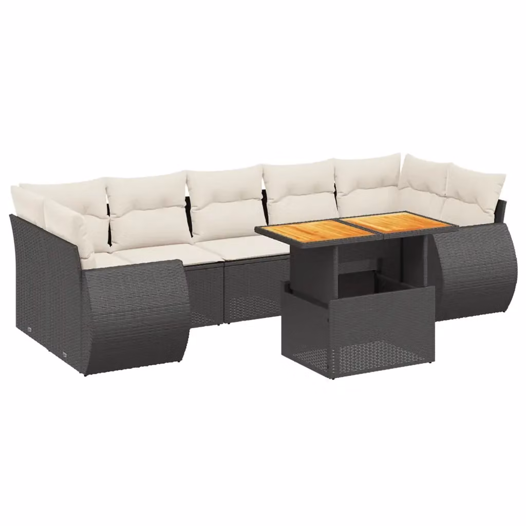 Set di divani da giardino vidaXL in polyrattan nero con cuscini, composizione a L con tavolo da caffè e poltrone lounge per esterno – 2