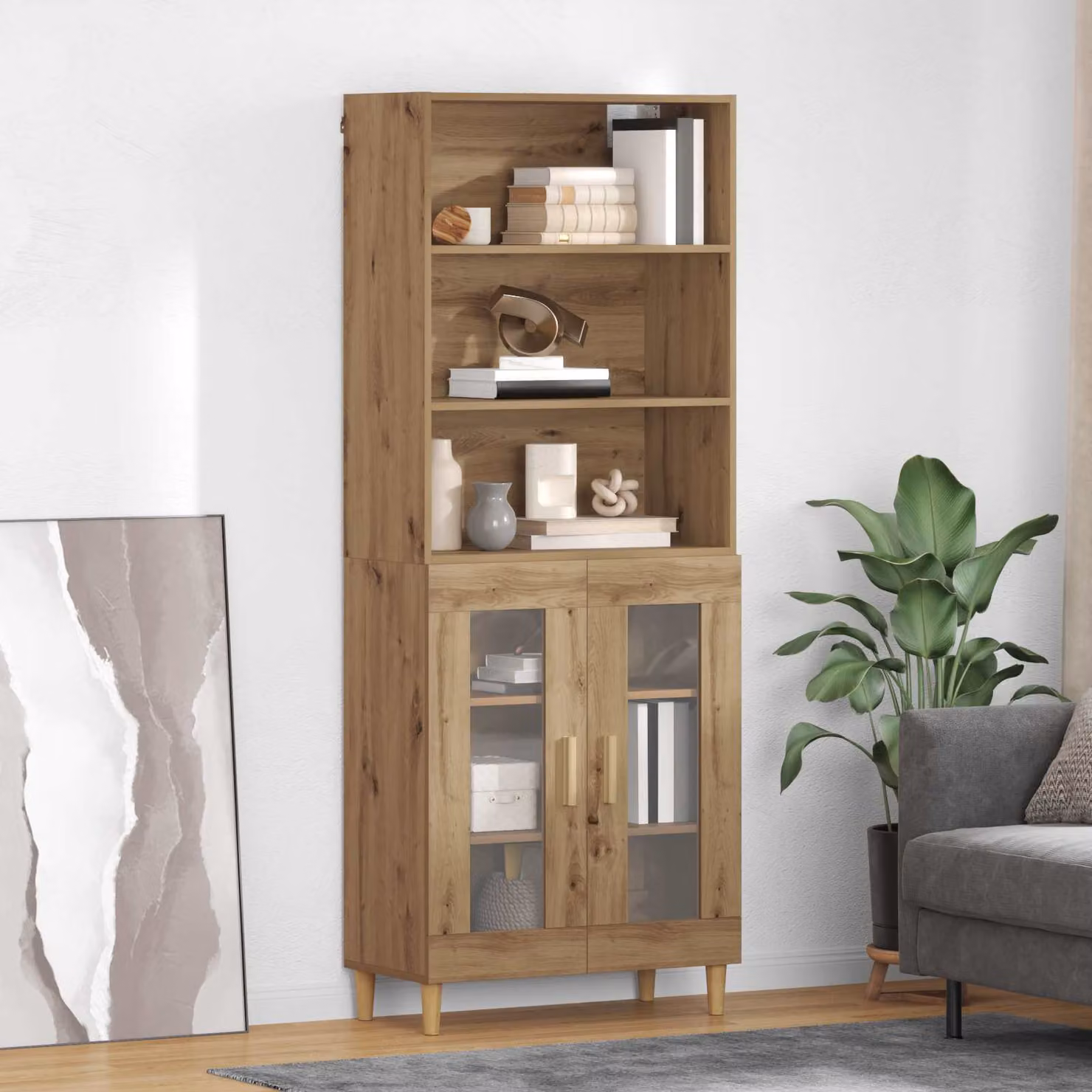 Credenza moderna vidaXL in rovere marrone con ante in vetro per soggiorno e sala da pranzo L 69,5 x P 32,5 x H 180 cm