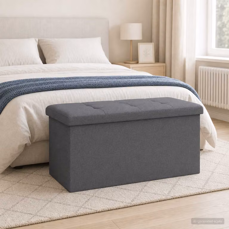 Panchina di stoccaggio pieghevole vidaXL in tessuto Grigio Chiaro con struttura in legno