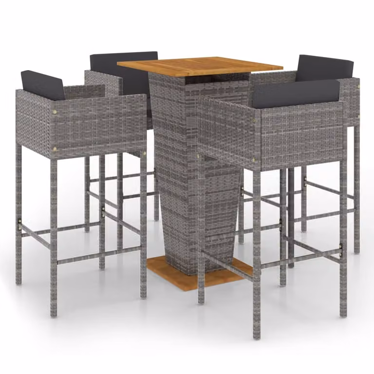 Set da Bar da Giardino 5 pz con Cuscini in Polyrattan Grigio