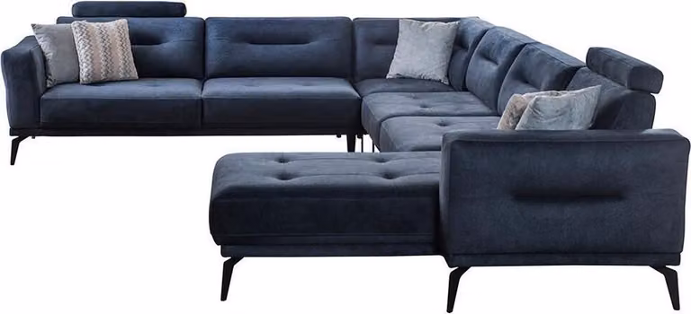 Luxus Modern Design Wohnzimmer U-Form Ecksofa Massiv Dunkelblau Sofa