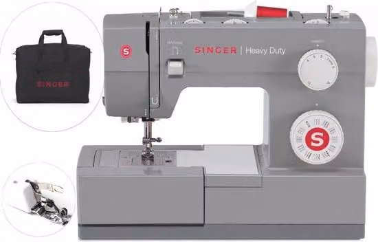 Macchina da cucire pesante Singer grigia con funzione overlock in plastica