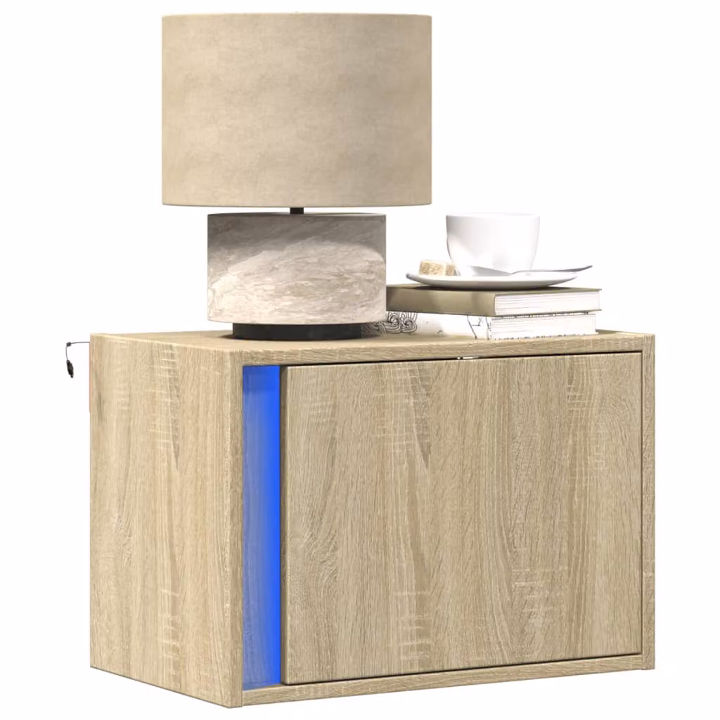 vidaXL Comodino a Parete Moderno con Luci LED Integrate in Rovere Sonoma e Marrone