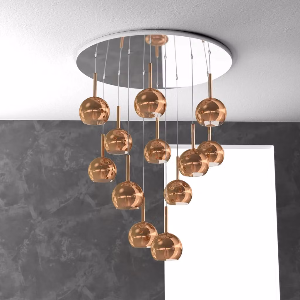 Lampadario Sospeso Contemporaneo Future Top Light in Metallo e Vetro Cromo e Rame con 12 Luci E27 – 2
