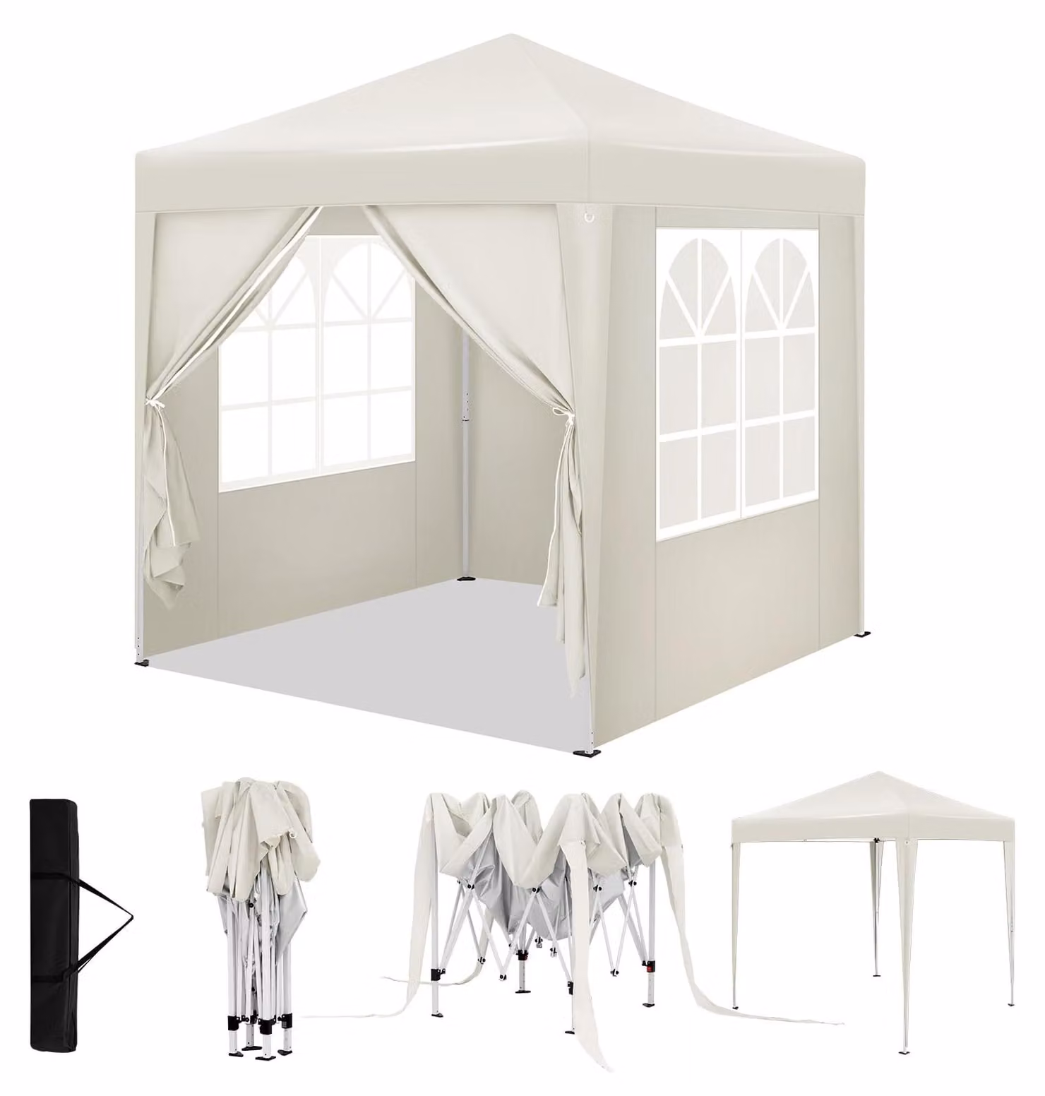 Gazebo pieghevole pop-up 2 x 2 m - Impermeabile - Protezione UV 50+ - Beige - Per giardino e campeggio
