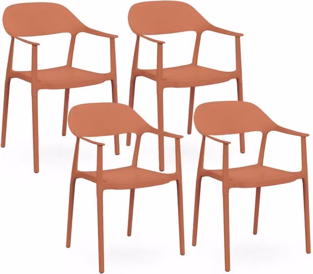 Set di 4 sedie da giardino impilabili IDMarket SUZON in polipropilene color terracotta con braccioli