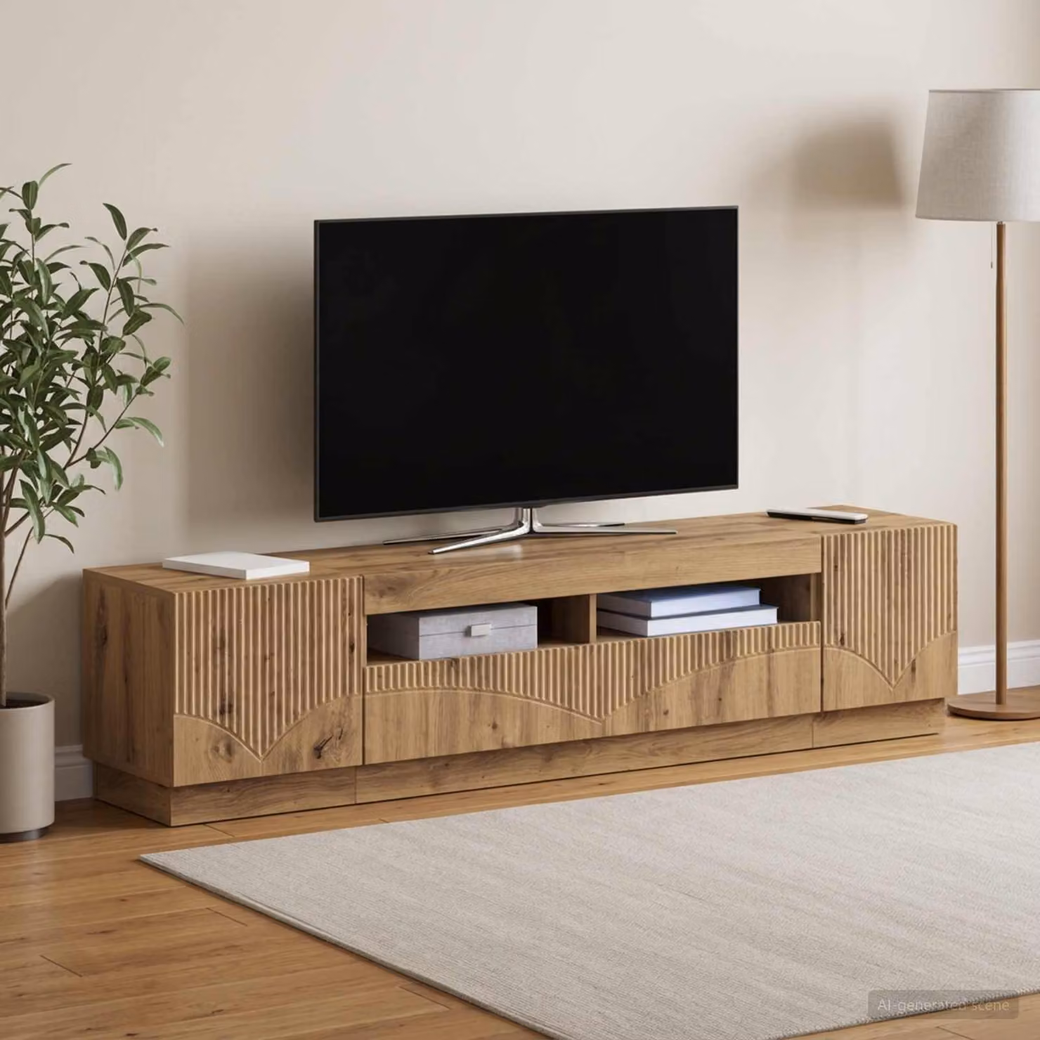 Mobile TV Stand vidaXL HOORN in Rovere Artigianale con Illuminazione Integrata e Compartimenti Media, L/P/H: 198 x 40 x 35 cm