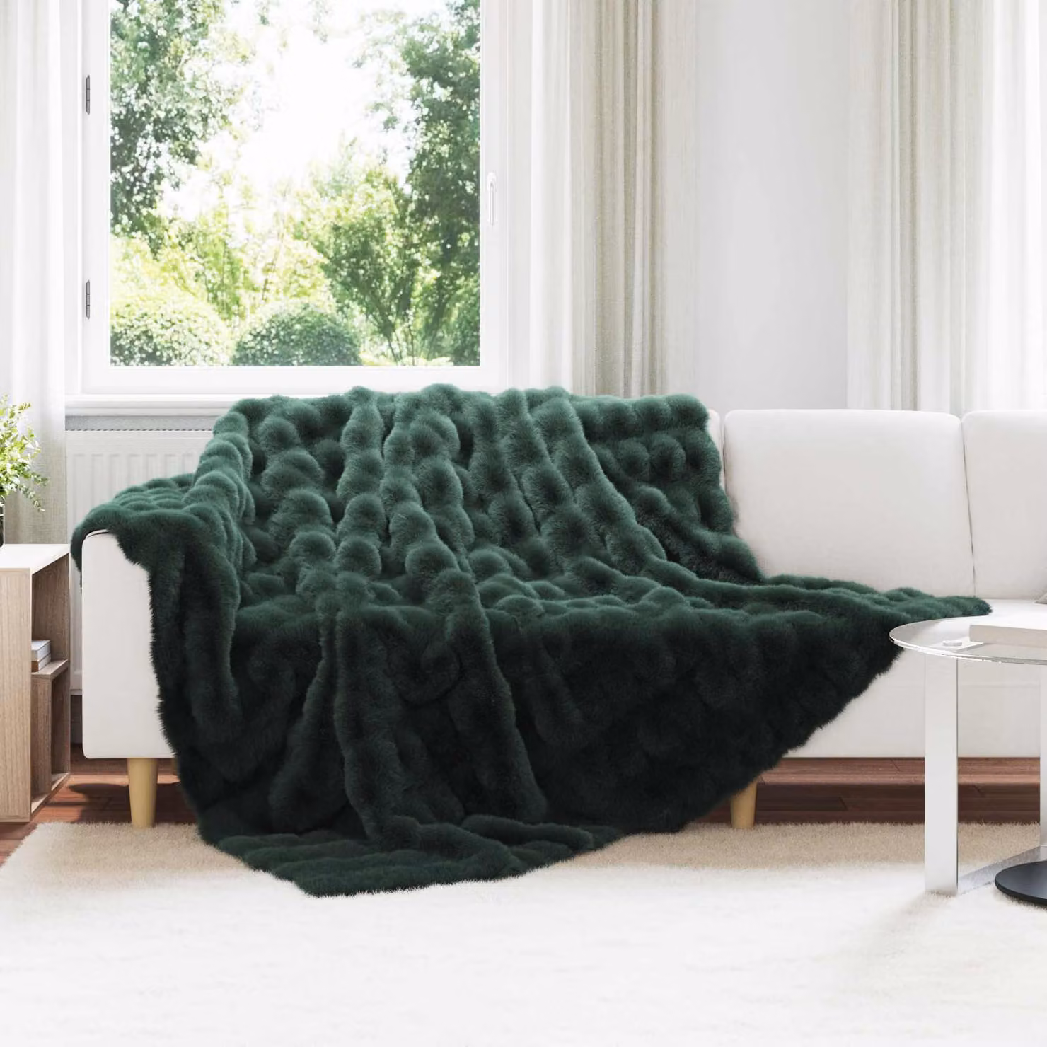 Set di 4 copertine antiscivolo vidaXL Olite in finta pelliccia di coniglio verde, L 270 cm x P 240 cm – 1