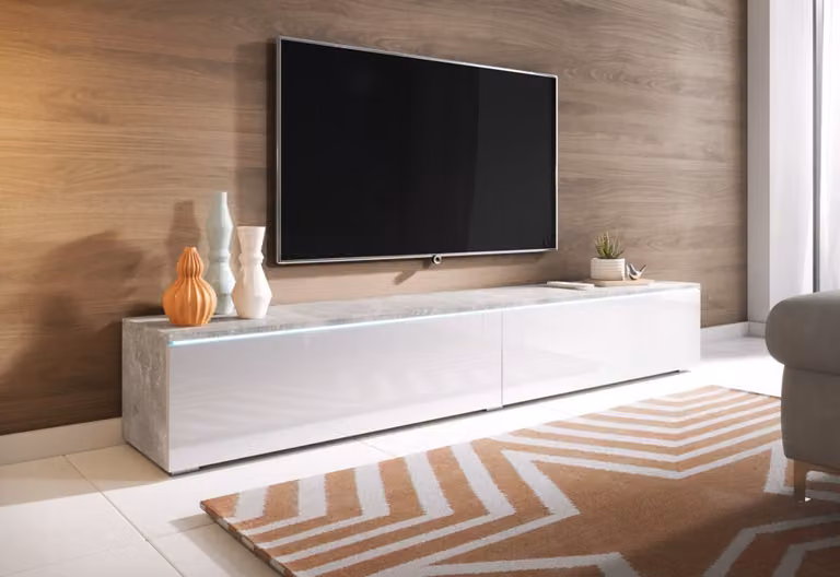 Tavolino per TV CERIEE 180 - cemento / bianco lucido