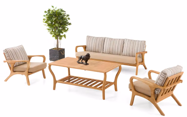 Gartenmöbel Set aus Holz und Textil in Beige modern