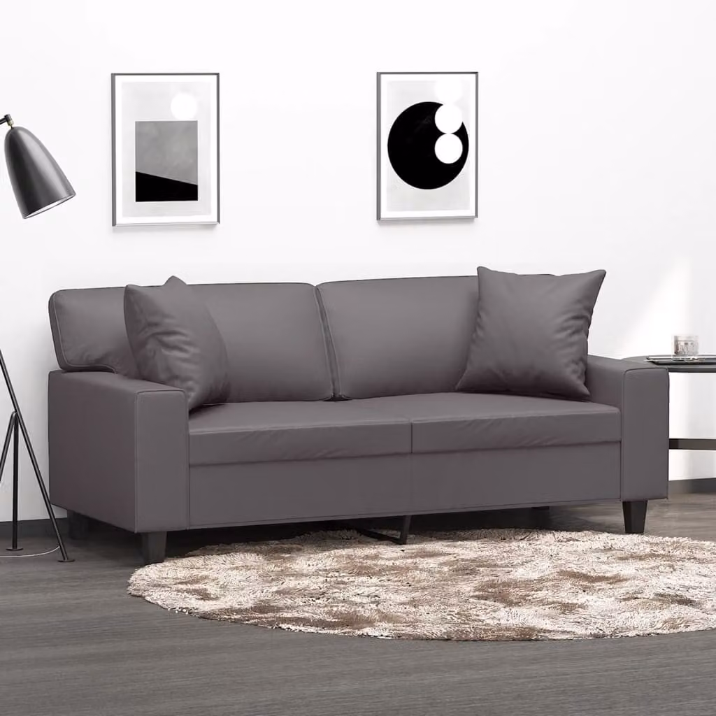 vidaXL Divano a 2 Posti Moderno in Similpelle Grigio con Cuscini e Struttura in Metallo – 1