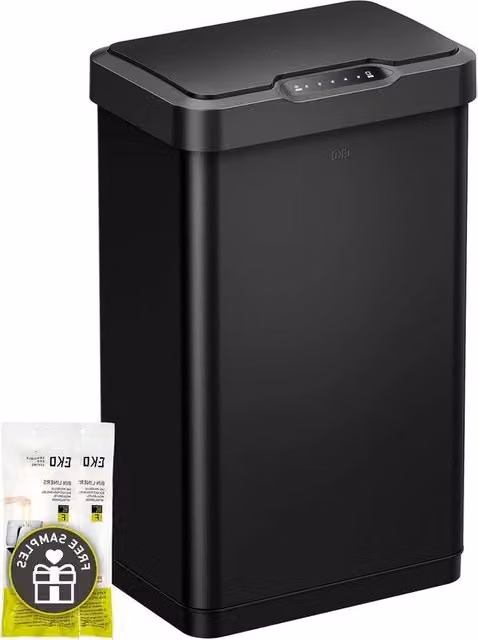Cestino Senza Contatto da 50 Litri con Sensore di Movimento e Finestra Rettilinea - Laccato in Acciaio Inox Liscio (Nero Lucido)