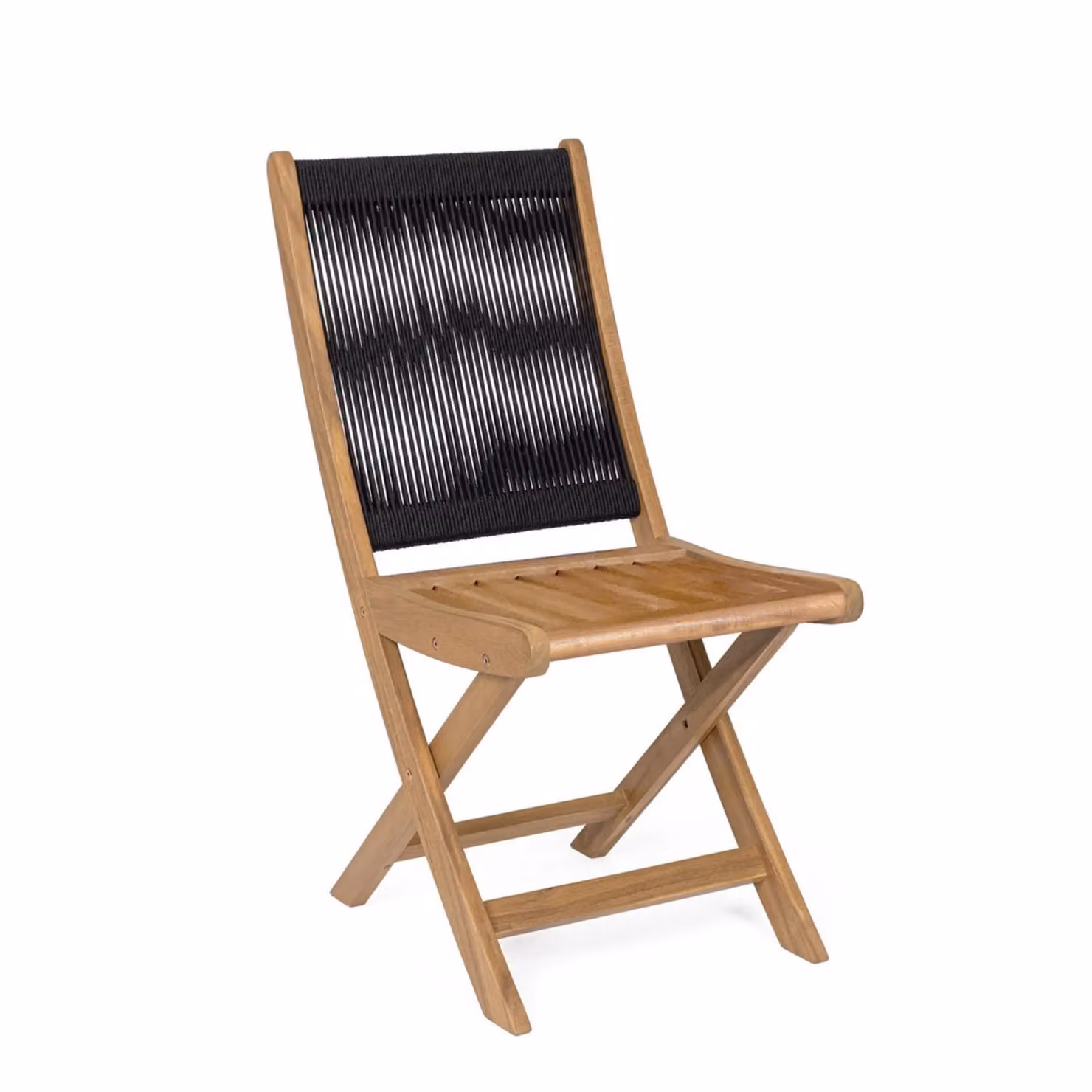 Set di 4 sedie pieghevoli MONSARAZ in legno di acacia e corda nera