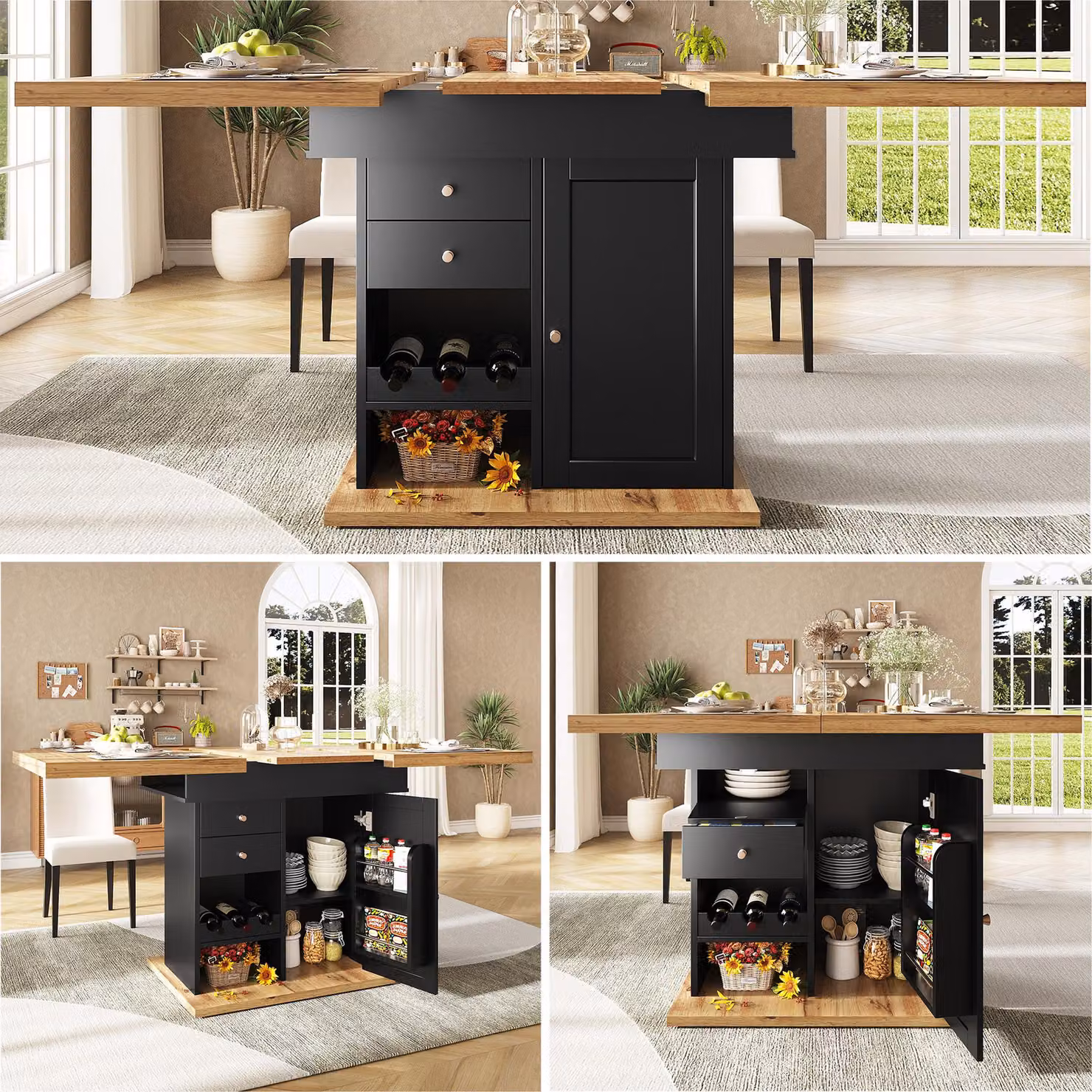 Tavolo da pranzo Sweiko telescopico (110-140×80 cm), tavolo da cucina pieghevole per 4-6 persone, tavolo da pranzo allungabile, tavolo da cucina salvaspazio, per cucina e soggiorno, tavolo con porta snack e porta vino