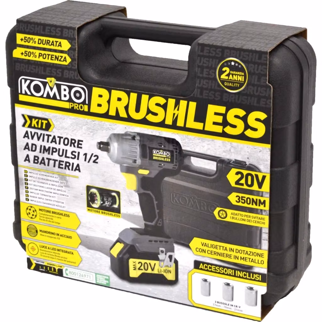 Kit Avvitatore a Impulsi Automotive Brushless 1/2 Kombo Nero con Batteria Ricaricabile – 2