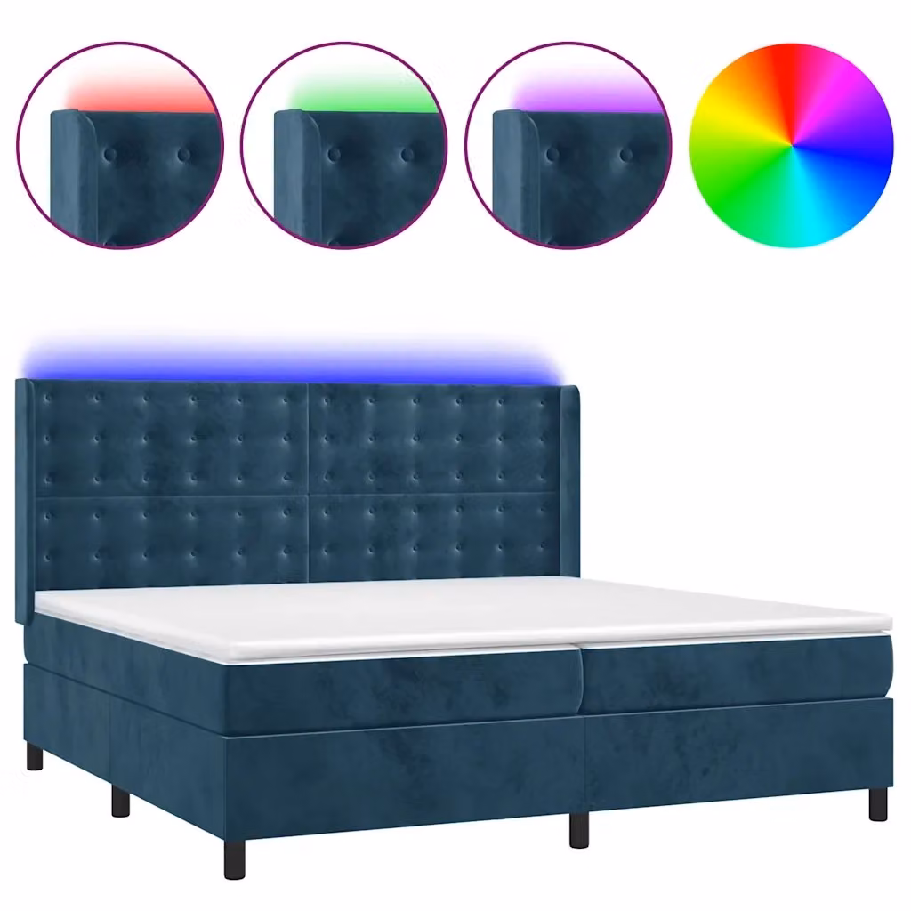 Letto Ibrido vidaXL con Materasso e Illuminazione LED Blu, Struttura in Velluto e Legno, L/P: 200 x 200 cm – 2